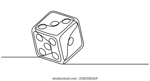 continuous line art drawing of dice, dice one line art vector, Two dices of vector illustration. Continuous contour drawing of game dice, A single pro drawing of a dices. Continuous one dice. 