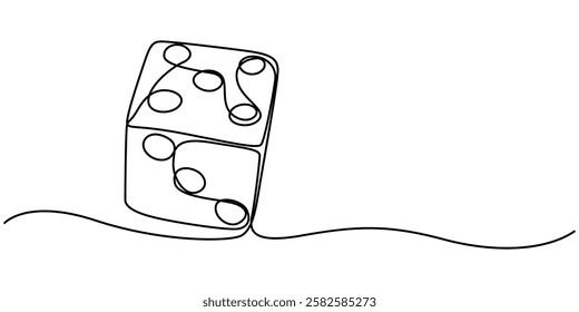 continuous line art drawing of dice, dice one line art vector, Two dices of vector illustration. Continuous contour drawing of game dice, A single pro drawing of a dices. Continuous one dice. 