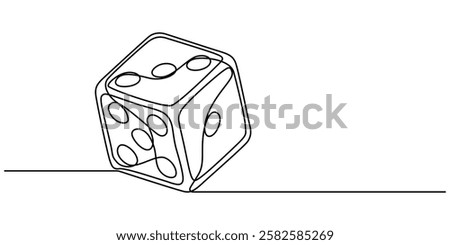 continuous line art drawing of dice, dice one line art vector, Two dices of vector illustration. Continuous contour drawing of game dice, A single pro drawing of a dices. Continuous one dice. 