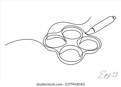 Dibujo de líneas continuas de la sartén de huevo
