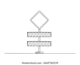 Desenho de arte de linha contínua da barra transversal de aviso de emergência para conceito industrial. Sinal de proteção de barra cruzada em ilustração de vetor de desenho de arte de linha única. Traçado editável.