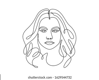 Continuous line art, drawing face and hairstyle, fashion concept, woman beauty minimalist. Vector illustration isolated on white background. For t-shirt, slogan design print graphics style