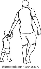 Dibujo de línea continua de un padre que sostiene a su hijo caminando, ilustración vectorial minimalista