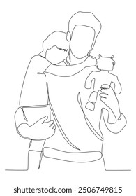 continuous line art drawing of father and his son, happy Father's Day.