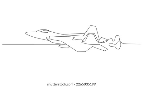 Continuous line art drawing Fighter aircraft for vector illustration, military transportation. combat vehicle concept.