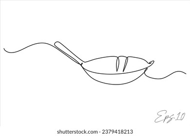  Continuous line art drawing of frying pan