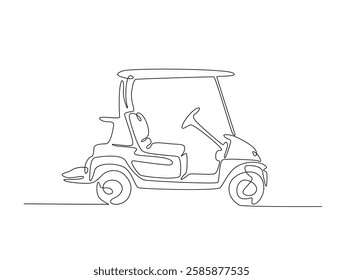 Continuous line art drawing of Golf car golfcart. Golf cart in line art drawing vector illustration. Editable stroke.
