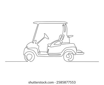 Continuous line art drawing of Golf car golfcart. Golf cart in line art drawing vector illustration. Editable stroke.