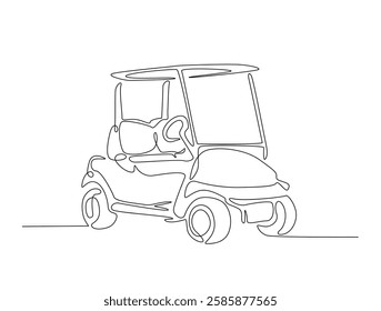 Continuous line art drawing of Golf car golfcart. Golf cart in line art drawing vector illustration. Editable stroke.
