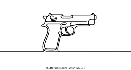 Dibujo continuo de la línea de arte de la pistola. Una línea dibujando el arma