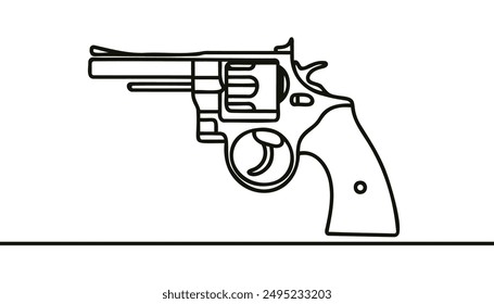 Dibujo continuo de la línea de arte de la pistola. Una línea dibujando el arma