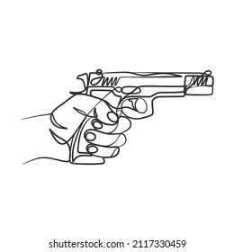 Continuous line art drawing of hand holding gun. One line drawing hand holding the gun