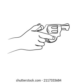 Dibujo de línea continua de la mano sosteniendo la pistola. Una línea dibujando la mano sosteniendo la pistola