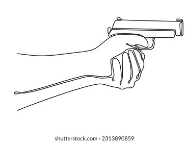 Dibujo de línea continua de una mano sosteniendo una pistola. Dibujo de una línea de una mano sosteniendo una pistola