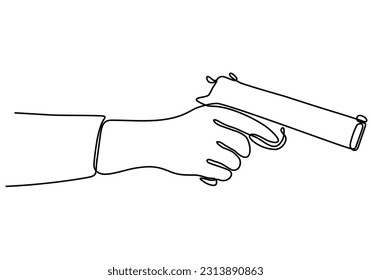 Dibujo de línea continua de una mano sosteniendo una pistola. Dibujo de una línea de una mano sosteniendo una pistola
