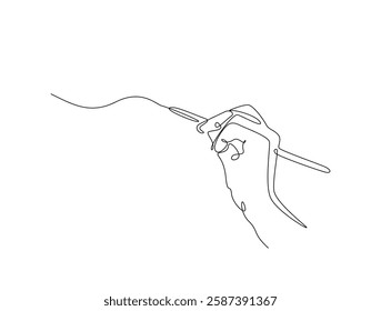 Continuous line art drawing of hand writing with pen. Hand drawing with pencil line art drawing vector illustration. Editable stroke.