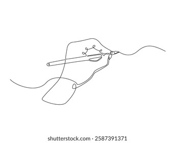 Continuous line art drawing of hand writing with pen. Hand drawing with pencil line art drawing vector illustration. Editable stroke.