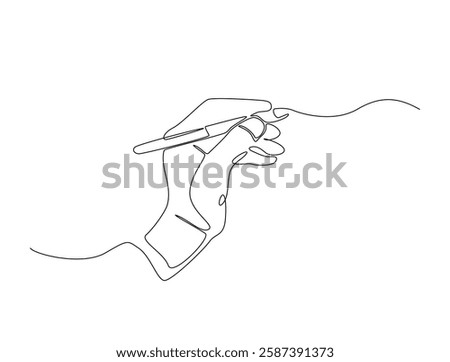 Continuous line art drawing of hand writing with pen. Hand drawing with pencil line art drawing vector illustration. Editable stroke.