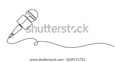 Continuous line art drawing of hand holding microphone. Hand holds mic in one line drawing illustration. Editable stroke, Exclusive Interview Continuous Line Editable Stroke Line, News
