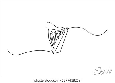 continuous line art drawing of harp plucked musical instrument