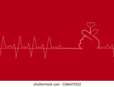continuous line art drawing, heart beating on red background for celebration, valentine day, festival, carnival, xmas, new year banner, background. - Vector