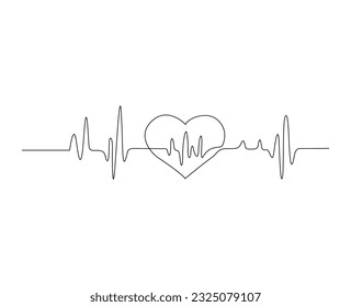 Continuous line art drawing of heart beat with love shape. Heart care outline drawing vector illustration concept. Editable stroke.
