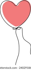 dibujo de línea continua de latido de corazón globo dibujado a mano globos festivos ilustración vectorial