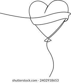 dibujo de línea continua de latido de corazón globo dibujado a mano globos festivos ilustración vectorial