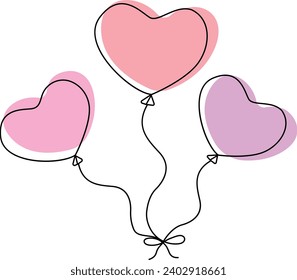 dibujo de línea continua de latido de corazón globo dibujado a mano globos festivos ilustración vectorial