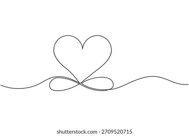 Continuous line art drawing of a heart and infinity symbol. Love concept.