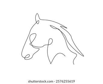 Continuous line art drawing of horse head design. Stallion head single line art drawing vector illustration. Editable stroke.