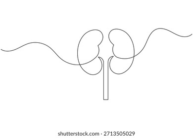Continuous line art drawing of human kidneys, a minimalist medical illustration on a white background