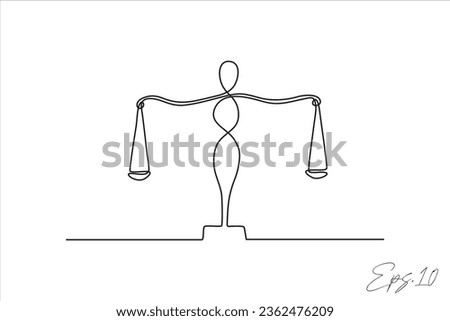  Continuous line art drawing of judge's scales of justice