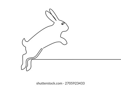 Desenho de arte de linha contínua de uma ilustração de coelho saltitante