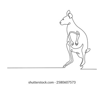 Continuous line art drawing of kangaroo- animal concept. Australian kangaroo in single line art drawing vector illustration. Editable stroke.