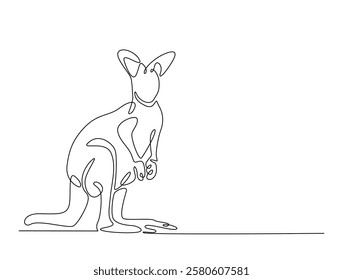 Continuous line art drawing of kangaroo- animal concept. Australian kangaroo in single line art drawing vector illustration. Editable stroke.