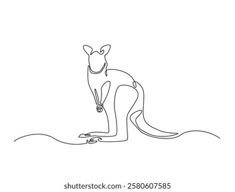 Continuous line art drawing of kangaroo- animal concept. Australian kangaroo in single line art drawing vector illustration. Editable stroke.