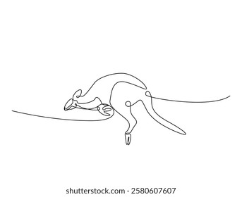 Continuous line art drawing of kangaroo- animal concept. Australian kangaroo in single line art drawing vector illustration. Editable stroke.