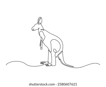 Continuous line art drawing of kangaroo- animal concept. Australian kangaroo in single line art drawing vector illustration. Editable stroke.