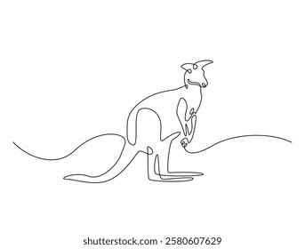 Continuous line art drawing of kangaroo- animal concept. Australian kangaroo in single line art drawing vector illustration. Editable stroke.