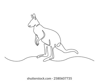 Continuous line art drawing of kangaroo- animal concept. Australian kangaroo in single line art drawing vector illustration. Editable stroke.