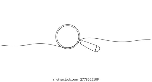 Continuous line art drawing of magnifying glass,Continuous one line drawing of a magnifying glass icon representing search and discovery