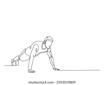 Continuous line art drawing of man doing push up illustration. Fitness activity concept in one line drawing vector design. Editable stroke.