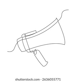 Dibujo continuo del arte de la línea del altavoz del megáfono para el anuncio y la promoción de la precaución de las noticias Ilustración vectorial editable del trazo del boceto de la sola línea