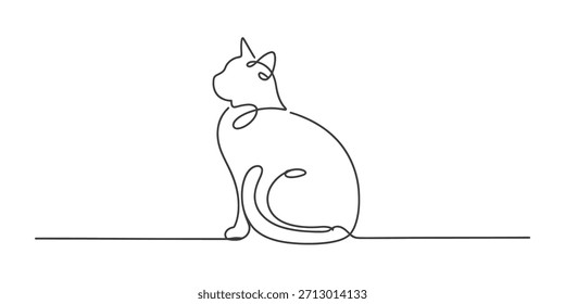 Um desenho de arte de linha contínua de um gato minimalista sentado elegantemente em um fundo branco limpo Vetor, ilustração