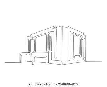 Continuous line art drawing of modern building illustration. High rise building in one line drawing vector illustration. Editable stroke.