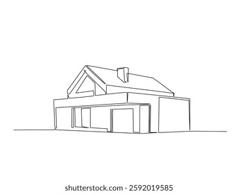 Continuous line art drawing of modern house illustration. Home building in one line drawing vector illustration. Editable stroke.