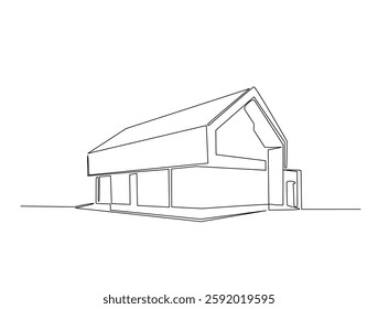 Continuous line art drawing of modern house illustration. Home building in one line drawing vector illustration. Editable stroke.