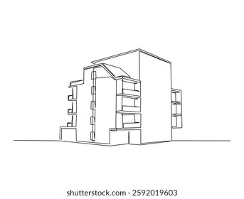 Continuous line art drawing of modern building illustration. Building construction in one line drawing vector illustration. Editable stroke.