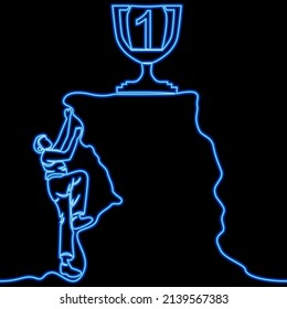 Continuous line art drawing mountain challenge neon
